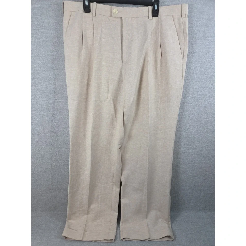 Perry Ellis Folio‎ Flex Mens Pants 38x30 Linen Blend Retro Pleated Cuffed Preppy